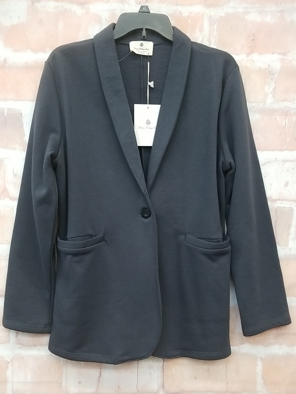 NWT Betsey's Boutique Shop Women's Dark Gray Single-Button Blazer Jacket Size L